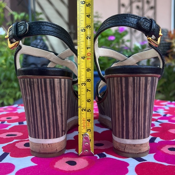 Prada Black Leather Platform Ankle Strap Wedge Sandals EU 38 - Picture 8 of 16